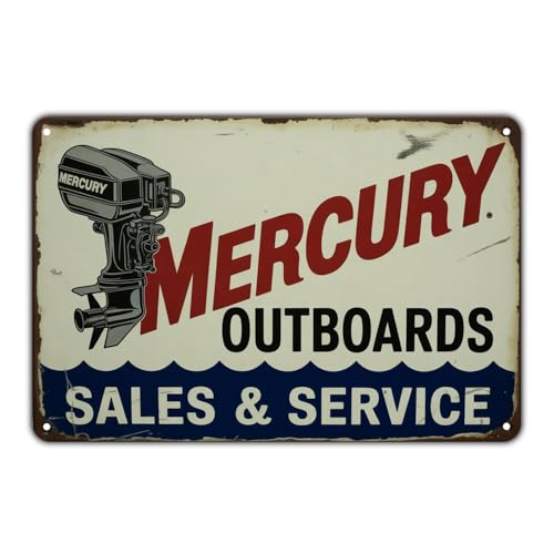 Mercury Outboard Motor tin sign Vintage Mercury Outboards Sales & Service Metal Sign for Garden & Yard Bar Porch Garage Home Bedroom Kitchen Decor Gift 8 x 12 easy to hang