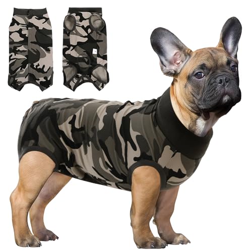 Image of SAWMONG Recovery Suit for Dogs Female Male, Breathable Dog Onesie After Surgery Spay Neuter, Professional Dog Surgical Suit, Substitute Pet E-Collar Cone, Camouflage, X-Small