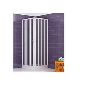 Douchecabine, douchewand in pvc-kunststof, 90 x 90 cm, hoogte 170 cm, hoekinstap, wit, maximale opening door vouwdeuren