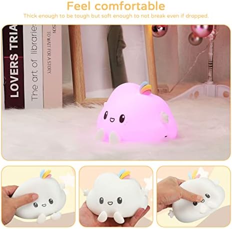 BestAlice Cloud Led Night Light for Kids, Cute Silicone Night Light, Cloud Lamp with USB Rechargeable Touch and 7-Color Dimmable (Remote Control