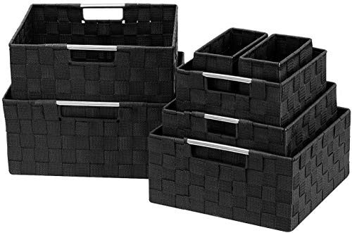 Image of Sorbus Storage Baskets for Organizing (Set of 7), Mesh Hand-Woven Design, Linen Closet Organizers and Storage, Organizer Storage Baskets for Shelves, Variety Pack Organizers and Storage (Black)