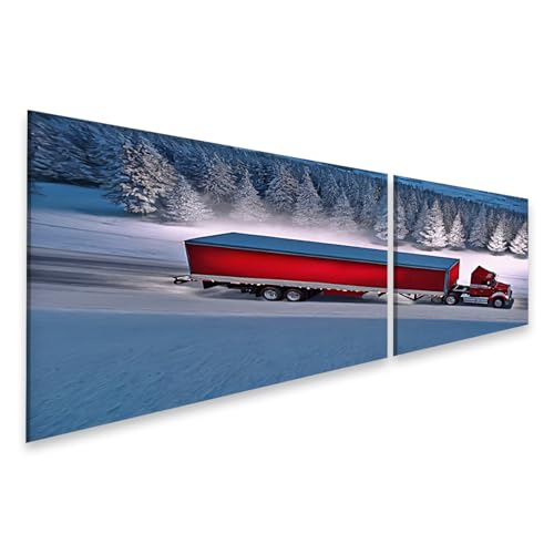 islandburner Prime Bild auf Leinwand LKW auf verschneiter Straße umgeben von Winterwald bei Dämmerung Transportkonzept Bilder Wandbilder Poster