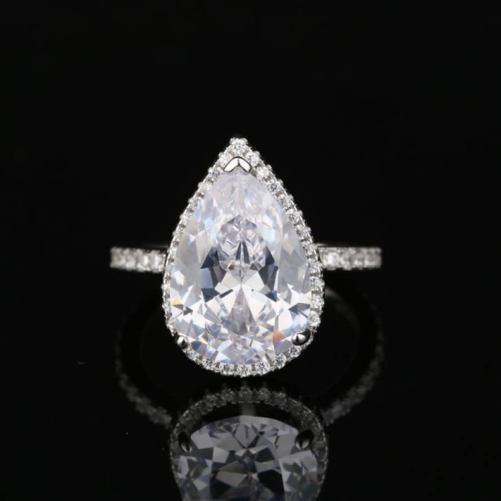 Anelli con Diamanti in Carbonio con Goccia d'Acqua in Argento Sterling 925 da 9 * 14 mm per Regali di Gioielli da Sposa Scintillanti da Donna