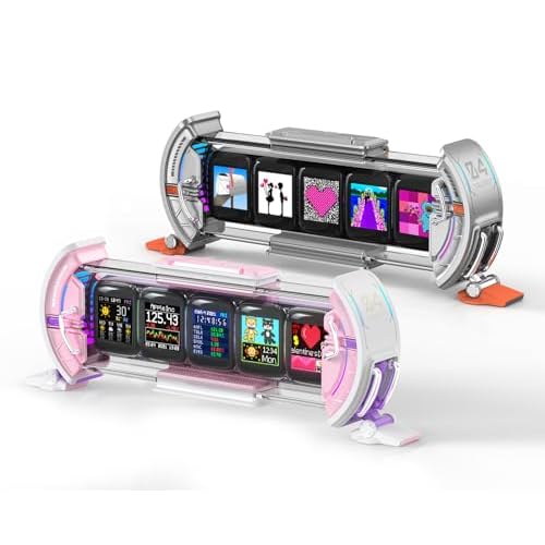 Divoom Times Gate - Cyberpunk Gaming Setup Digital Clock with Smart APP Control, WiFi Connect, RGB LED Display, Personalized Dashboard, Pixel Art for Gaming Room & Office Decor (Silver+Pink)