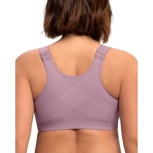 HSIA Posture Bras for Women Front Closure Back Support No Underwire Bra | X-Shaped Back for Healthy Posture, Provide Support and Smoothing, Relieve Back Shoulder Pain, Plus Size, Unlined, Mi
