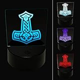 Sniggle Sloth Mjolnir Symbol Norse Viking Hammer of Thor 3D Illusion LED Night Light Sign Nightstand Desk Lamp