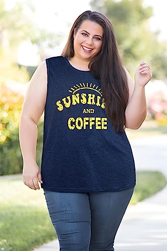 Tank Tops For Women Summer Sunshine And Coffee Graphic T-Shirts Sleeveless Casual Ladies Loose Tunic Blouse(Sunshine Deep Blue,Xl) #TOP2