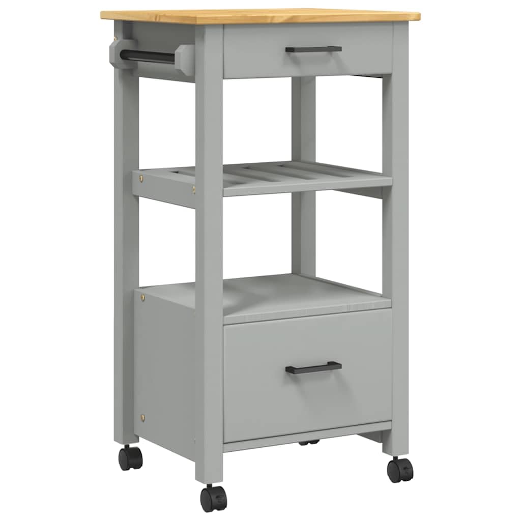 vidaXL Carrito de Cocina, Organizador de Comida Verduras Té, Carro de Servicio, Almacenamiento para Baño Salón Estudio, Madera Maciza de Pino