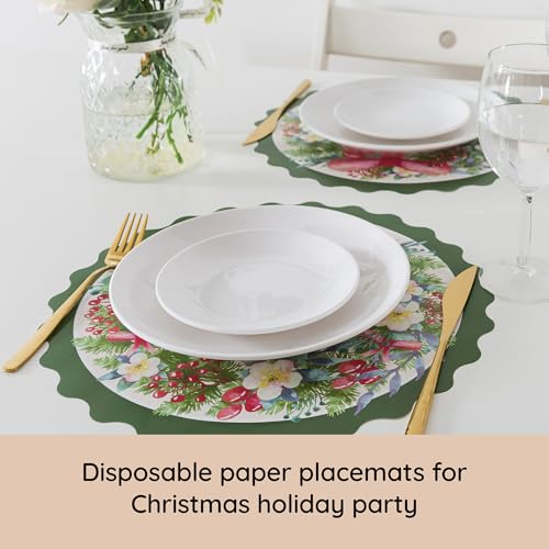 Soul & Lane 48 Pack Round Paper Placemats, Christmas Disposable Placemats for Party, 13.5-Inch Paper Place Mats for Dining Table, Holiday Decorative Table Mats, Christmas Wreath – Image 6