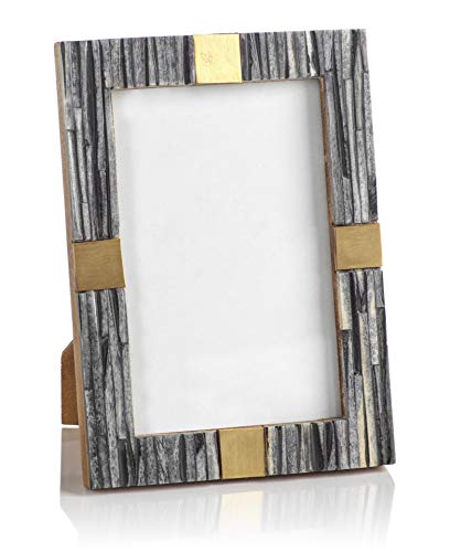 Zodax Palermo Ribbed Bone Photo Frame With Brass Trim (Gray - 4X6) #TOP2
