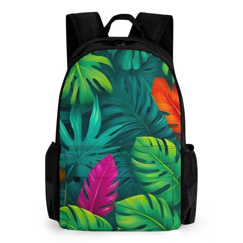 Mateju Schulrucksack, Rucksack Damen Herren, Schulrucksack Teenager, Tropischer Pflanzendruck Rucksack Kinder, Kindergarten Leichtgewicht Schulrucksack (Pflanzen)