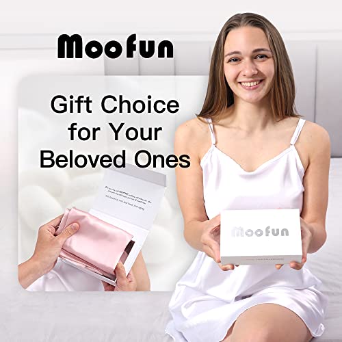 Moofun Silk Pillowcase- Standard Size 20 * 26 Inches, 22 Momme 100% 6A High-Grade Pure Mulberry Silk Reducing Wrinkles Smooth Hair Skin Anti-Bedhead Anti-Aging Breathable Machine Washable-Pink #TOP6