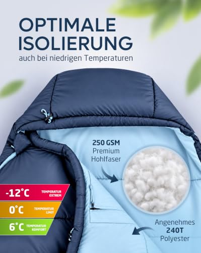 NORDMUT® Schlafsack Ultraleicht – Sommer (100 GSM) und 4-Jahreszeiten (300 GSM), Mumienschlafsack 900g, wasserfest, Camping… – Ansicht 6