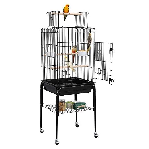 YAHEETECH Open Top Rolling Parrot Bird Cage for Cockatiel Sun Parakeet Green Cheek Conure Mid-Sized Parrot Cage with Detachable Stand