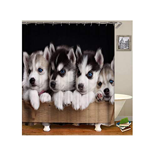 Duschvorhang 120X180 cm Süße Hunde Polyester Bad Vorhang Antischimmel Schwarz Duschvorhang für Badezimmer