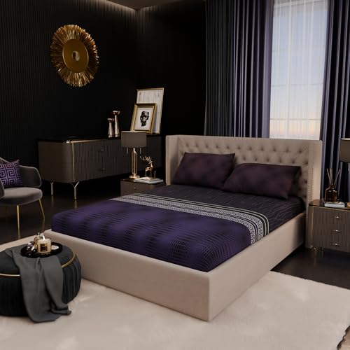 Image of Stoa Paris 100% Bamboo Cotton King Size Fitted Bedsheet with 2 Pillow Covers, 200TC Bedding Set, Breathable, All-Season Comfort, Home Decor, Imperial Grandeur - Amethyst Realm (182cmx198cm+30cm)