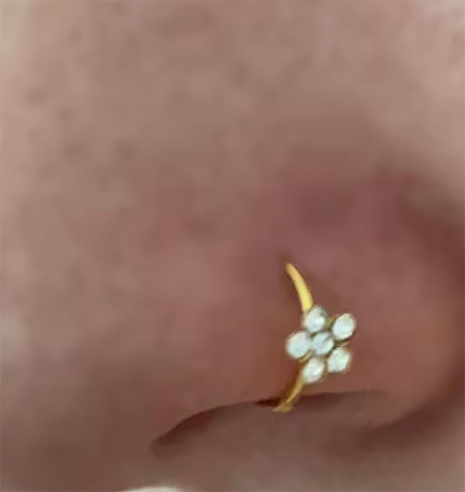 Gold Plated 925 Sterling Silver Multi Crystal Stone Flower Top 20 Gauge (0.8mm) Open Hoop Nose Ring - Cartilage - Daith - Rook - Lobe - Conch Piercing Body Jewelry