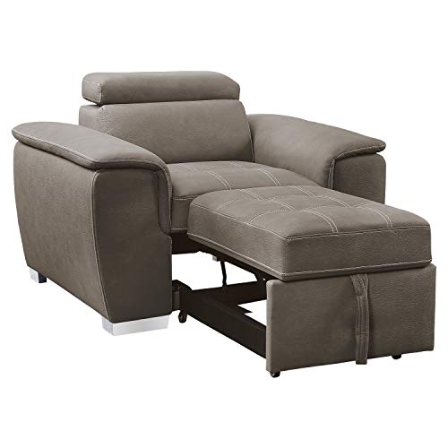 Lexicon Asheville Tufted Fabric Arm Chair With Pull-Out Ottoman, 45" W, Taupe #TOP3