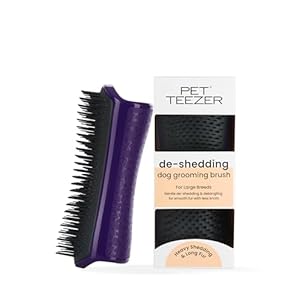 Tangle Teezer | Pet Teezer | Dual-Tier De-Shedding & Grooming Brush for Dogs | Gentle Polymer Teeth | Ideal for Double-Coated Breeds | Ergonomic & Easy Clean | Purple & Grey