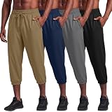 August Alley 4 Pack Men's 3/4 Joggers Capri Pants Athletic Capri Sweatpants Workout Drawstring Below Knee Pants with Pockets(Medium,Khaki, Navy Blue, Gray, Black)
