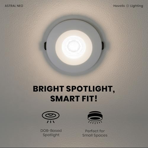 Image of Havells Astral Neo 2W LED Spotlight| Compact Round Design for Small Spaces. Provides A Focused 45 Beam Angle with 6500K Cool Light| Flush Mount Ceiling Downlight| 25,000 Hr Lifespan