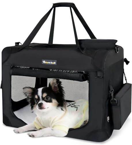Large Cat Carrier for Cats Collapsible Soft Pet XL Crate for Large/Medium Cats 15lbs+ Car Travel Portable Bag with Water Bottle Slot Ideal for Long Trips (Black, 20.0"L x 14.0"W x 14.0"H)