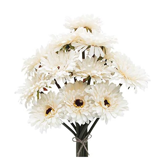 HASWITDA 12 flores artificiales de gerbera de un solo tallo, ramo de flores de plástico de seda falsa, decoración para exteriores, interior, jardín, oficina, hotel, boda, fiesta, color blanco