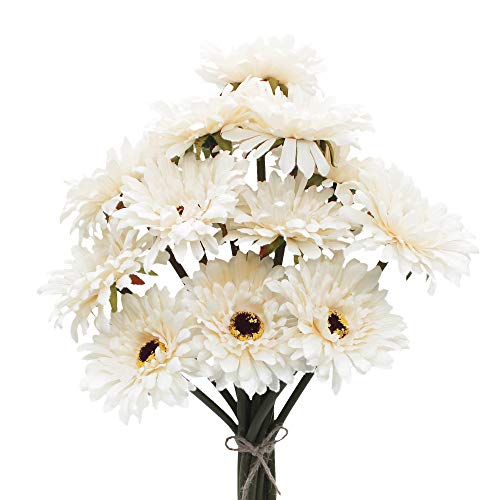 HASWITDA Lot de 12 gerbera artificielles à tige unique en plastique et soie pour décoration extérieure, intérieur, jardin, bureau, hôtel, fête de...