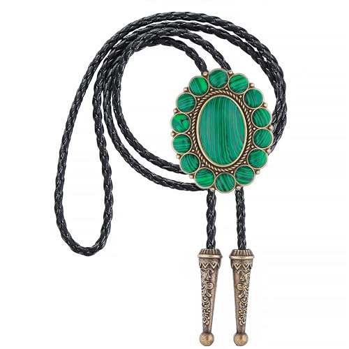 Image of GelConnie Bolo Tie for Men Women Western Cowboy Turquoise Leather Necktie | Natural Stone Bolo Tie Necklace for Women Rodeo Cowboy Leather Necktie Native American Western Cowgirl Ties Adjustable Cord