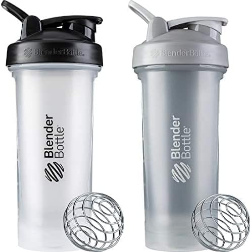 BlenderBottle Classic V2 - Botella mezcladora perfecta para batidos de proteínas y preentrenamiento 28 onzas paquete de 2 transparente gris guijarro