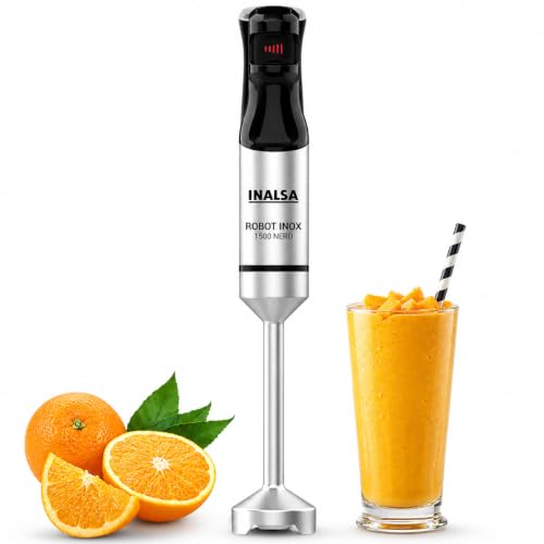 Image of INALSA Hand Blender 1500Watts|Silent DC Copper Motor|Variable Speed with Stepless Technology|Anti-Splash Technology| Detachable Stainless Steel Stem-Robot INOX 1500 Nero