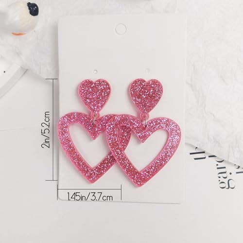 Glitter Heart Earrings Acrylic Double Heart Dangle Earrings for Women Mother Valentines Jewelry Gift for Girlfriend Wife Sister2