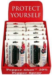 .5oz Pepper Shot 10% Plus Self Defense Pepper Spray Black Hard Case 12 pack with Display
