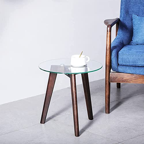 Anzezhong Triskele End Table, Walnut Minimalist Round Coffee Table, Mid Century Side Table With Tempered Glass Top Walnut Wood Legs (Medium) #TOP5