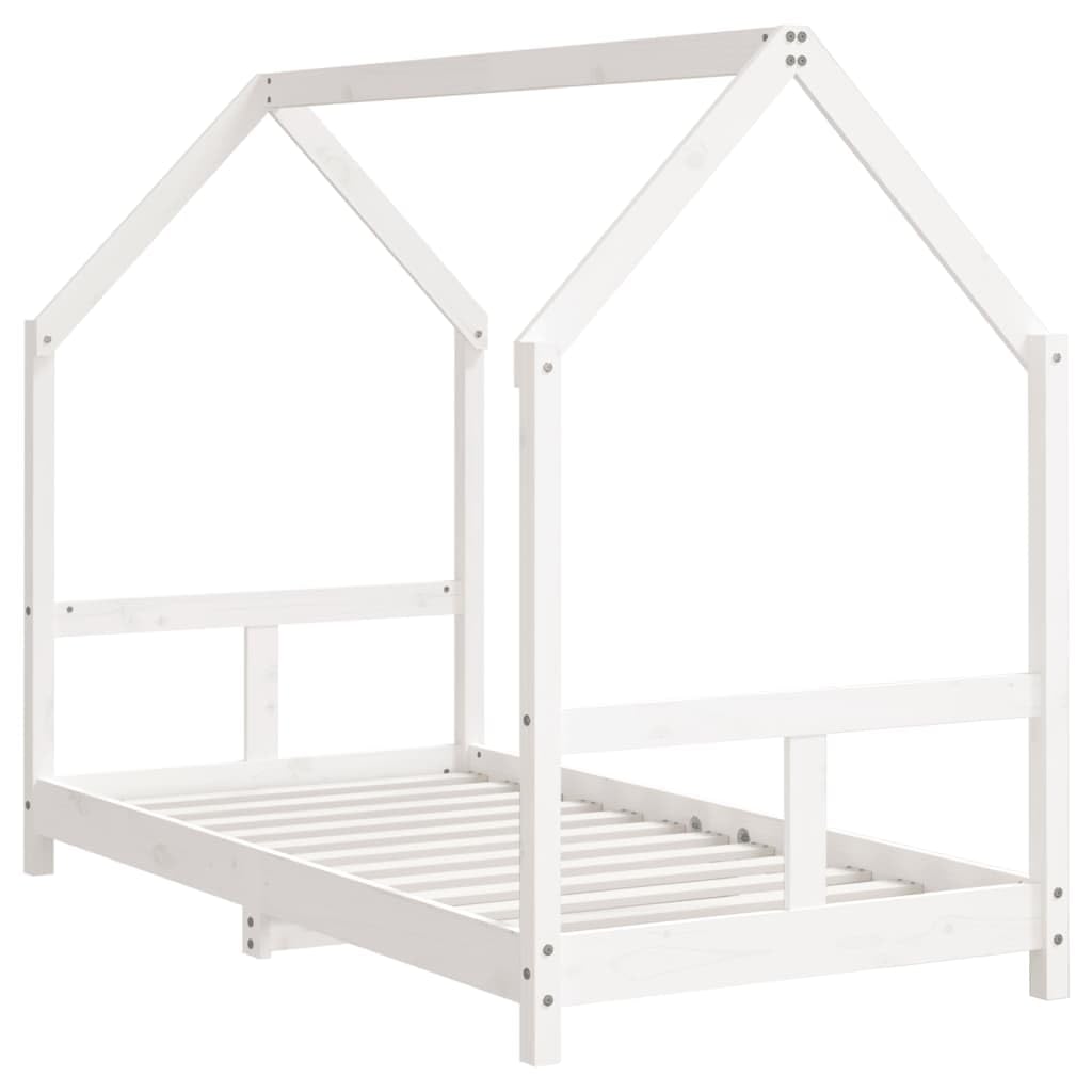 Lettino bianco 80 x 160 cm, in legno massello di pino con rete a doghe, protezione anticaduta e design a sbalzo, stabile letto per la cameretta dei bambini, convertibile, ideale per la camera