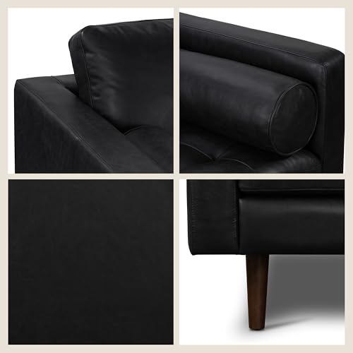 Image of POLY & BARK Napa 88.5 inch Leather Sofa - Full-Grain Italian-Tanned Aniline Leather, Feather-Down Comfort, Solid Wood Frame, Walnut Legs, Onyx Black