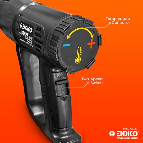 Image of ENDICO DTH2K Heat Gun 2000W with Temperature Control (50-600C), Dual Speed Switch & Long Life Heating Element | Hot Air Gun for Car Wrapping, Paint Removal & Shrink Wrapping | 6 Months Warranty