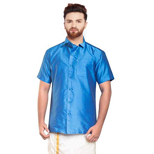 Image of SJS-Men's Half Sleeve Solid Art Silk Shirt