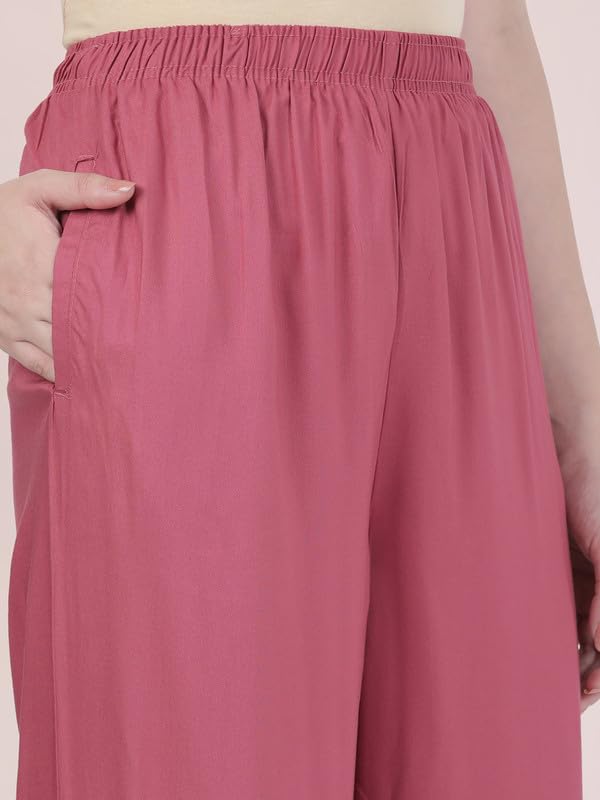 Image of GO COLORS Soft Viscose Basic Palazzo Full Length for Women| Breathable, Mid Rise, Relaxed Fit