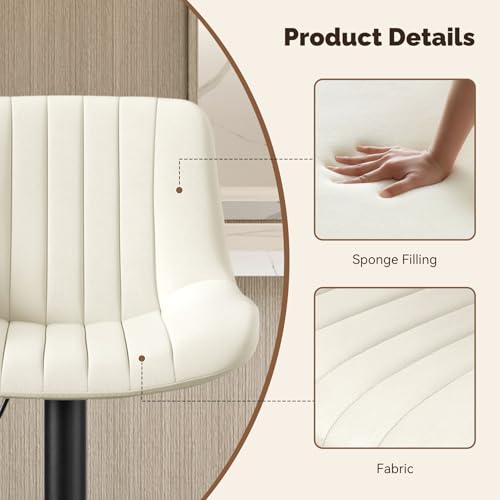 Image of Nalupatio Bar Stools Set of 4, Adjustable Modern Swivel Bar Stools with Backs, Counter Height Performance Fabric Island Chairs for Home Kitchen, Off-White