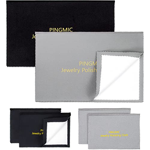 PINGMIC 6 Jewelry Cleaning Cloth, Professional Silver Polishing Cloth for Jewelry Sterling Silver Gold Platinum Copper Diamond, Multi-Layer polishing Cloths (11'' x 14'' * 2 Pcs, 4'' x 8'' *4 Pcs) by PINGMIC - Used condition - US$8.05