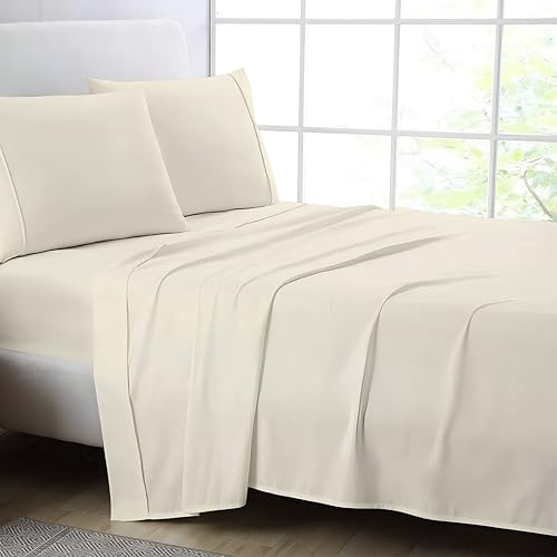 Image of Ivory Full Flat Sheet Only, Soft 100% Cotton Top Sheets | Sateen Weave 1 Piece Cool & Breathable Luxury Hotel Quality Bed Sheets, Extra Soft and Comfy - Wrinkle Free Bedsheet