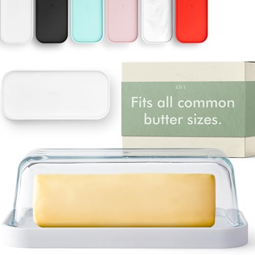 KIVY Glass butter dish with lid for countertop and refrigerator door