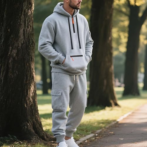 Fleece Lined Men Tracksuit Set 2 Piece Sets - Tactical Hoodies Quarter Zip Pullover & Cargo Joggers Athletic Sweatsuits2