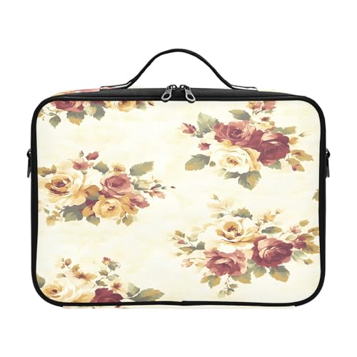 zyrtty Travel Makeup Train Case Yellow Flower Rose Pattern Cosmetic Organizer Portable Storage Bag with Adjustable Dividers for Cosmetics Brushes Toiletry Jewelry Digital Accessories