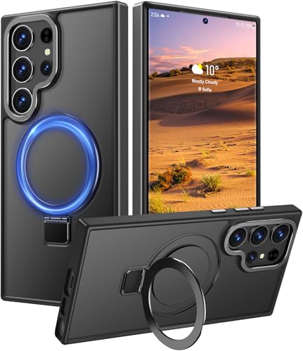 Image of Rayboen for Samsung Galaxy S23 Ultra Case with Magnetic Ring Stand, [Designed for Magsafe] Shockproof Anti-Scratch Protective Slim Fit Skin Feel Phone Cover for Samsung S23 Ultra, Matte Black