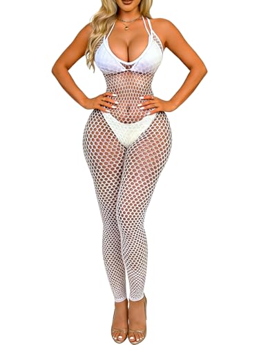 Buitifo Femmes Sexy Collants Filet de Pêche Lingerie Corps Blanc 1044, Taille Unique