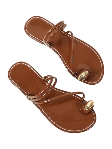 Image of Verdusa Women's Metallic Open Toe Ring Sandals Summer Strappy Flat Sandals
