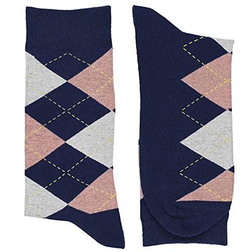 Tiemart Men's Argyle Socks (Navy Blue And Blush Pink) #TOP1