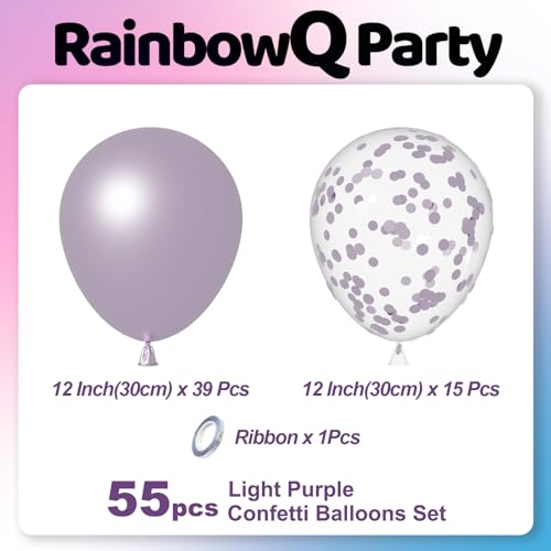 Image of RainbowQ Metallic Light Purple Balloons: 55Pcs 12 inch Chrome Lavender Confetti Balloon Lilac Latex Balloons for Birthday Anniversary Wedding Decoration